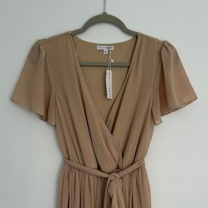 Baltic Born Tan Wrap Midi Dress with Flutter Sleeves